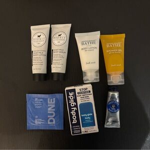 Bundle / lot of 7 body care cosmetics featuring Dionis, L’Occitane, and Dune
